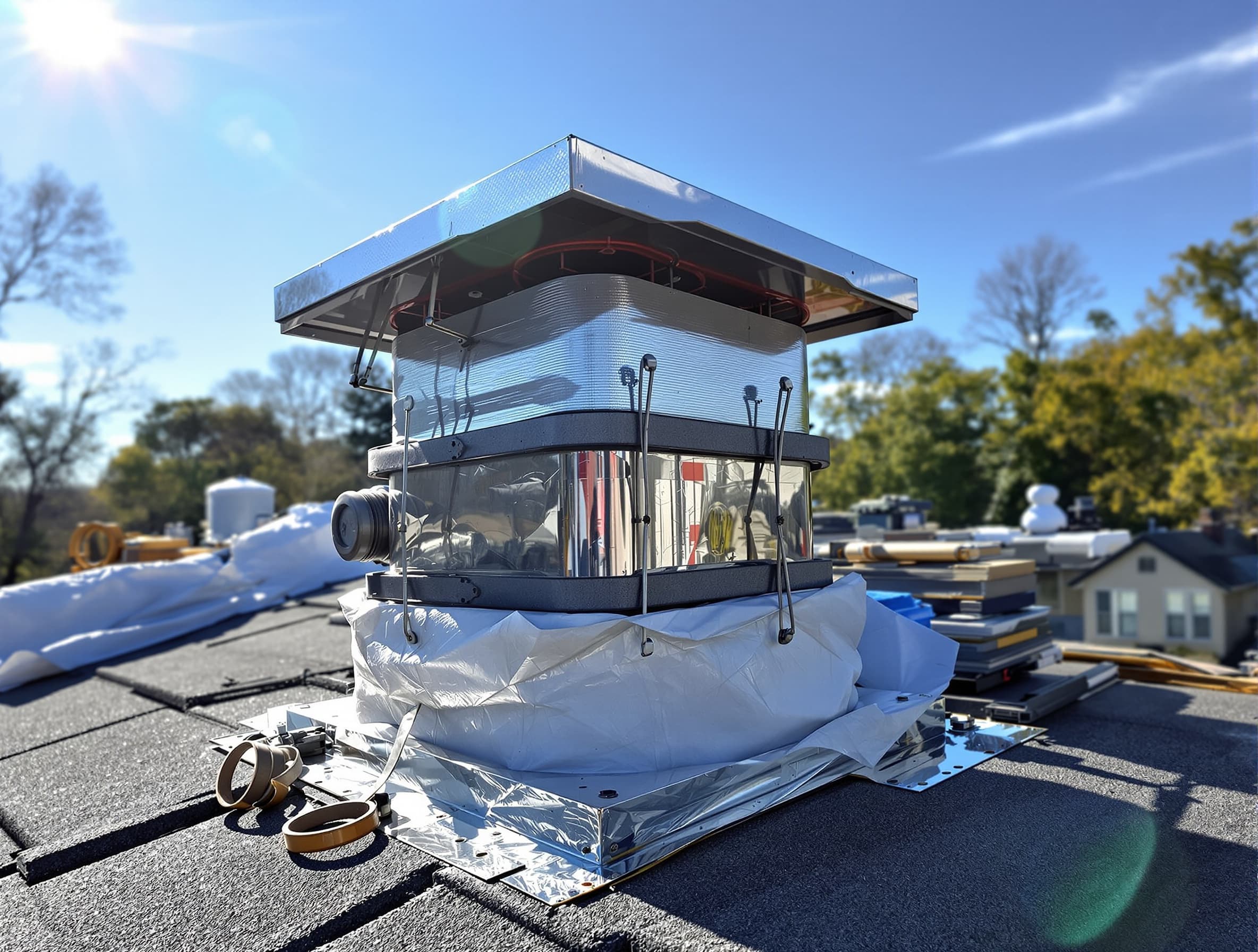 Chimney liner installation step on a Long Island chimney